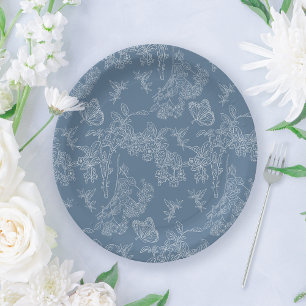 Französisch Blaue Chinoiserie Florale Brautparty Pappteller