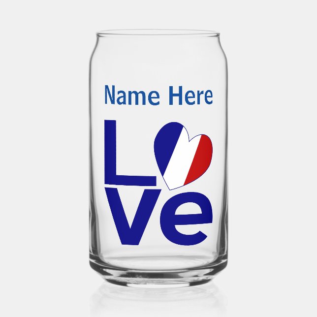 Französisch Blaue LIEBE Herzenflagge Personalisier Dosenglas (Vorderseite)