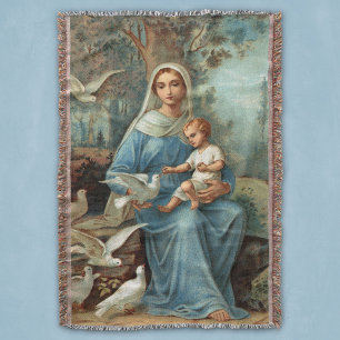 Französisch Blaue Madonna-Wurfdecke Decke