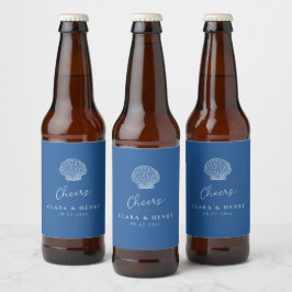 Französisch Blaue Muschel-Hochzeits-Bieretikett Bierflaschenetikett