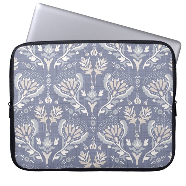 Französisch-blauer Damast, Shabby Chic. Laptopschutzhülle (Vorderseite)