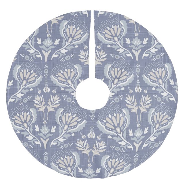 Französisch-blauer Damast, Shabby Chic. Polyester Weihnachtsbaumdecke (Vorderseite)