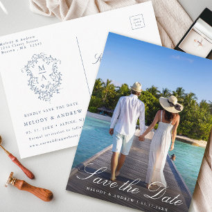 Französisch-blaues Wappen Foto Save the Date Postkarte