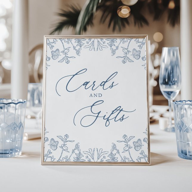 Französisch Blue Chinoiserie Blumenkarten und Gesc Poster (Von Creator hochgeladen)