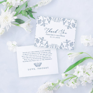 Französisch Blue Chinoiserie Brautparty Flora Dankeskarte