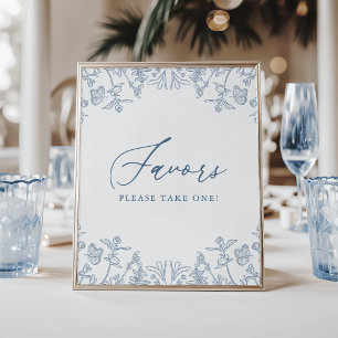 Französisch Blue Chinoiserie Floral Brautparty Gef Poster