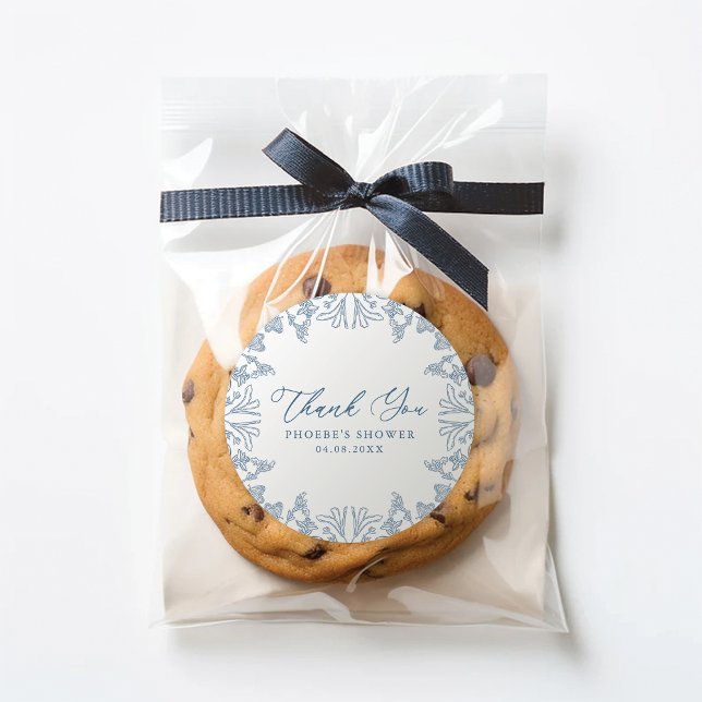 Französisch Blue Chinoiserie Floral Bridge Gefalle Runder Aufkleber (Von Creator hochgeladen)