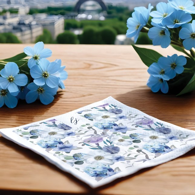 Französisch Blue & Lavender Watercolor Floral Wedd Serviette (French Blue & Lavender Watercolor Floral Wedding Napkins)