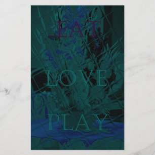 Französisch Blue Liebe Eat Play Blume Farben für a Briefpapier