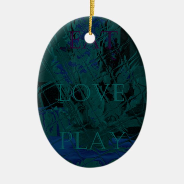 Französisch Blue Liebe Eat Play Blume Farben für a Keramik Ornament (Vorne)