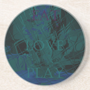 Französisch Blue Liebe Eat Play Blume Farben für a Sandstein Untersetzer