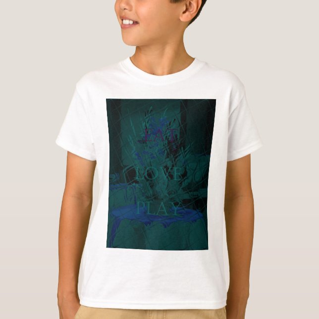 Französisch Blue Liebe Eat Play Blume Farben für a T-Shirt (Vorderseite)