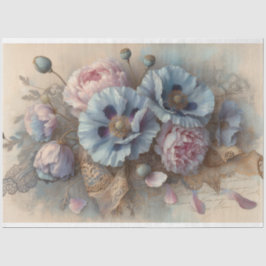 Französisch Blue Poppies Pink Peonies Decoupage Seidenpapier