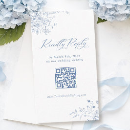 Französisch Blue Wedding RSVP QR-Code Begleitkarte