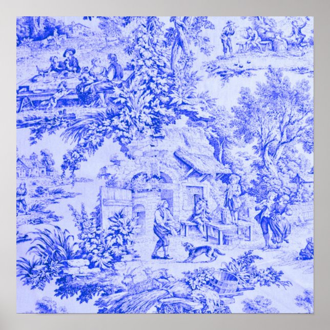 Französisch Blue White Toile Chinoiserie Rustikale Poster (Vorne)