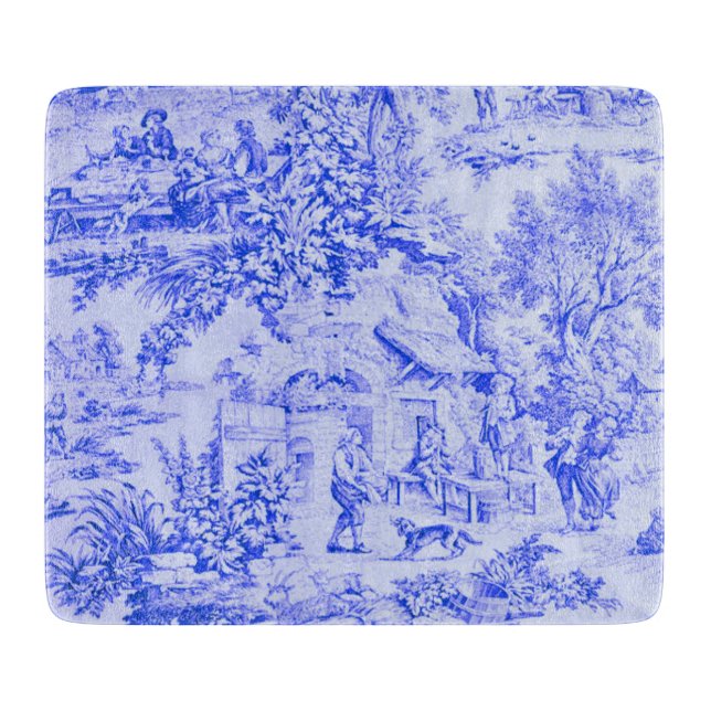 Französisch Blue White Toile Chinoiserie Rustikale Schneidebrett (Vorderseite)