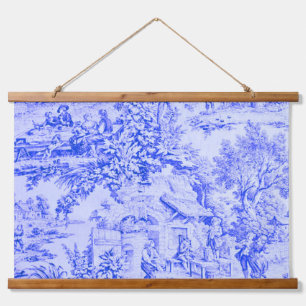 Französisch Blue White Toile Chinoiserie Rustikale Wandteppich Mit Holzrahmen
