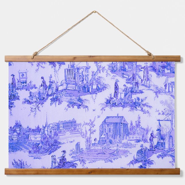 Französisch Blue White Toile Chinoiserie Stil Rust Wandteppich Mit Holzrahmen (Vorne)