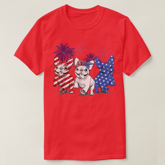 Französisch Bulldog Flag Frenchie 4. Juli T-Shirt (Design vorne)