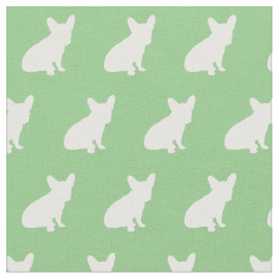 Französisch Bulldog Hund Silhouette Sage Green Stoff