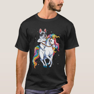Französisch Bulldog Riding Unicorn Girls Rainbow G T-Shirt