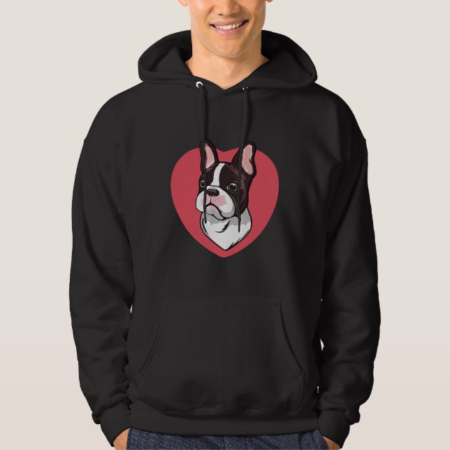 Französisch Bulldog Schwarz-Weiß-Farbe Hoodie (Vorderseite)