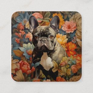 Französisch Bulldog Vintag Floral Quadratische Visitenkarte