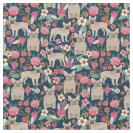 Französisch-Bulldogs Vintag Floral Navy Stoff