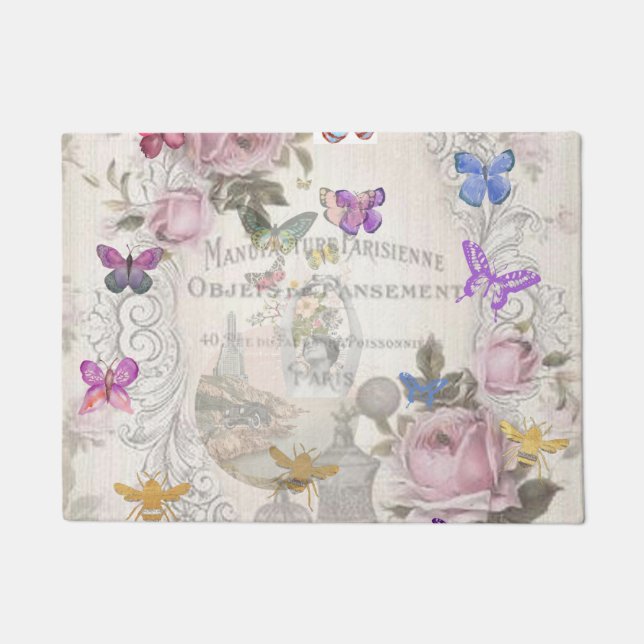 Französisch chic, Land rustikal, florale Muster,Ro Fußmatte (Vorderseite)