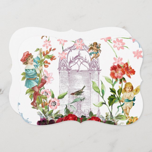 Französisch chic, Land rustikal, florale Muster,Ro Save The Date (Vorne/Hinten)