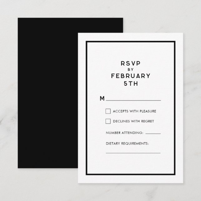 Französisch-Chic Minimal Monochrome Hochzeit RSVP (Vorne/Hinten)