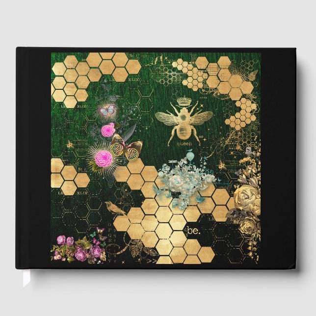 Französisch chic, viktorianisch, Biene, Blütenfoli Gästebuch (Vorderseite)