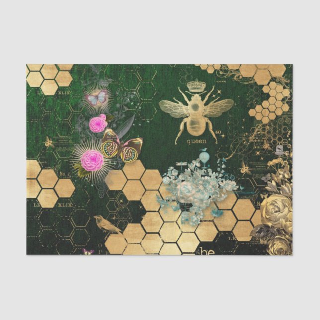 Französisch chic, viktorianisch, Biene, Blütenfoli Seidenpapier (Vorderseite)