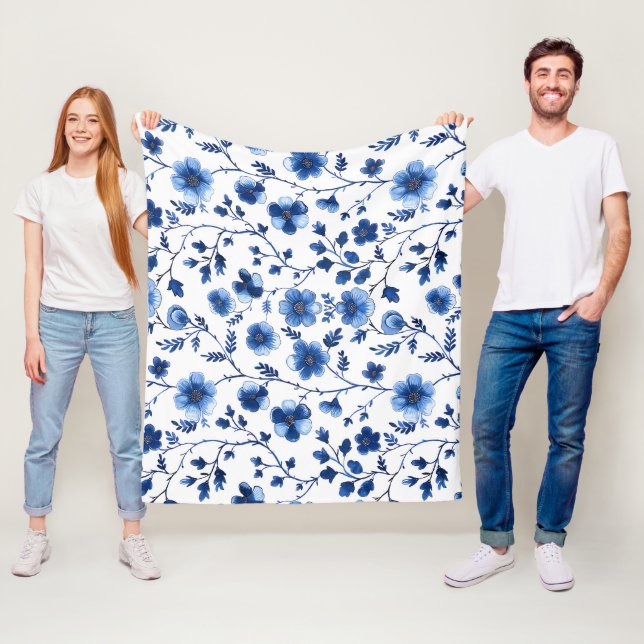 Französisch Cotgecore Blaue Blumenmuster Tissue Pa Fleecedecke (Beispiel)