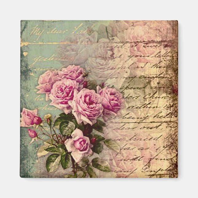 Französisch Country chic, Shabby Chic, rosa Rosen, Magnet (Vorne)