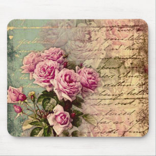 Französisch Country chic, Shabby Chic, rosa Rosen, Mousepad