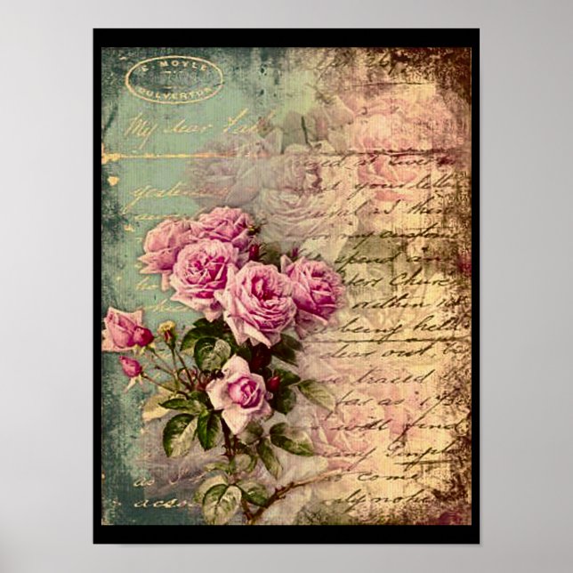 Französisch Country chic, Shabby Chic, rosa Rosen, Poster (Vorne)