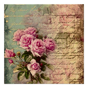 Französisch Country chic, Shabby Chic, rosa Rosen, Poster