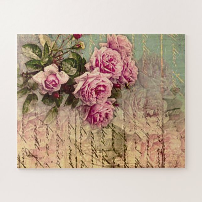 Französisch Country chic, Shabby Chic, rosa Rosen, Puzzle (Horizontal)