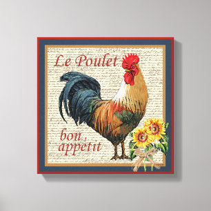 Französisch Country Rooster Le Poulet und Bön Ap Leinwanddruck