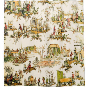 Französisch Creme Toile Chinoiserie Stil Rustikal Duschvorhang