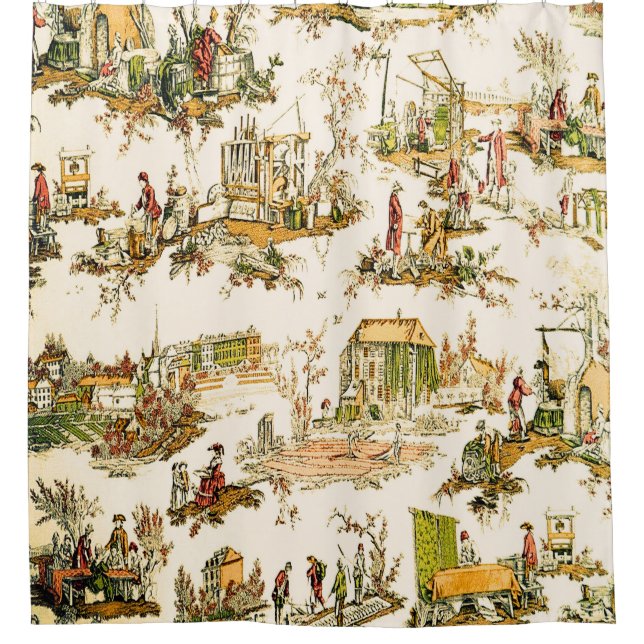 Französisch Creme Toile Chinoiserie Stil Rustikal Duschvorhang (Vorderseite)