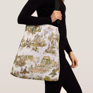 Französisch Creme Toile Chinoiserie Stil Rustikal Tragetaschen Mit Langen Trägern