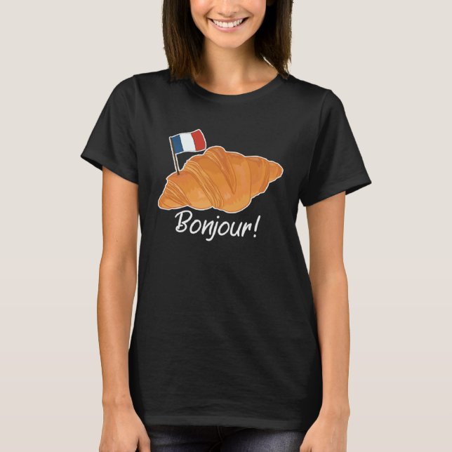 Französisch-Croissants-Französisch-Fahne Frankophi T-Shirt (Vorderseite)