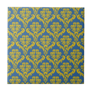 Französisch Empire Damask in Gelb und Azurblau Fliese