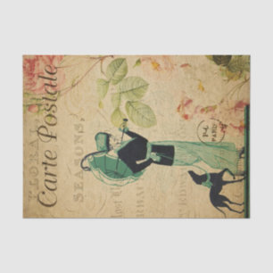 Französisch Ephemera Lady Whippet Dog Floral Decou Seidenpapier