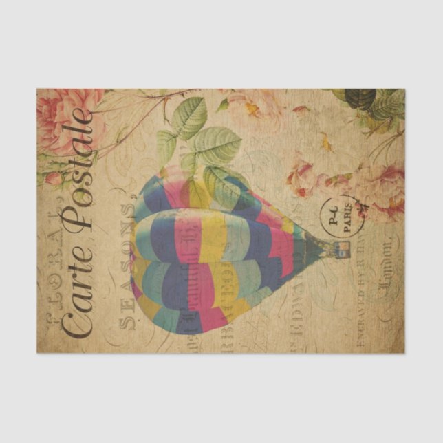 Französisch Ephemere Hot Air Ballon Floral Decoupa Seidenpapier (Vorderseite)