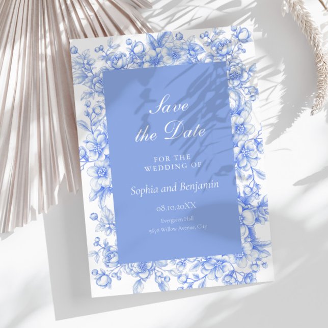 Französisch etwas Blue Floral Save the Date (Von Creator hochgeladen)