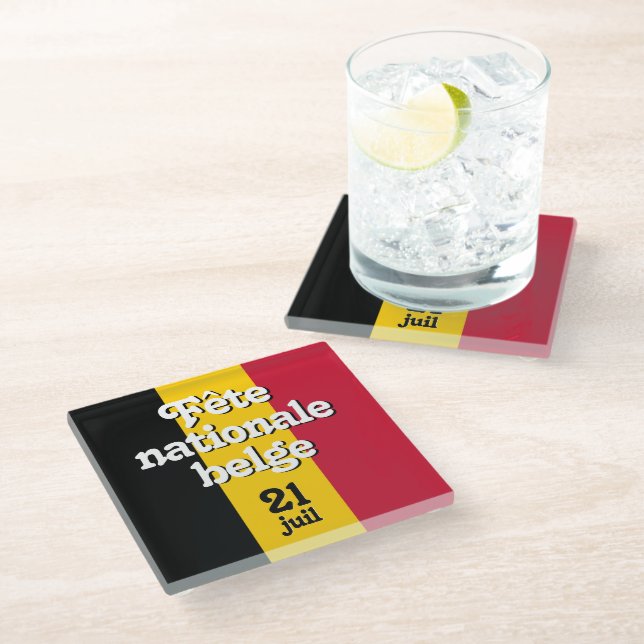 Französisch-Fête nationale belge belgische Flagge Glasuntersetzer (Schrägansicht)