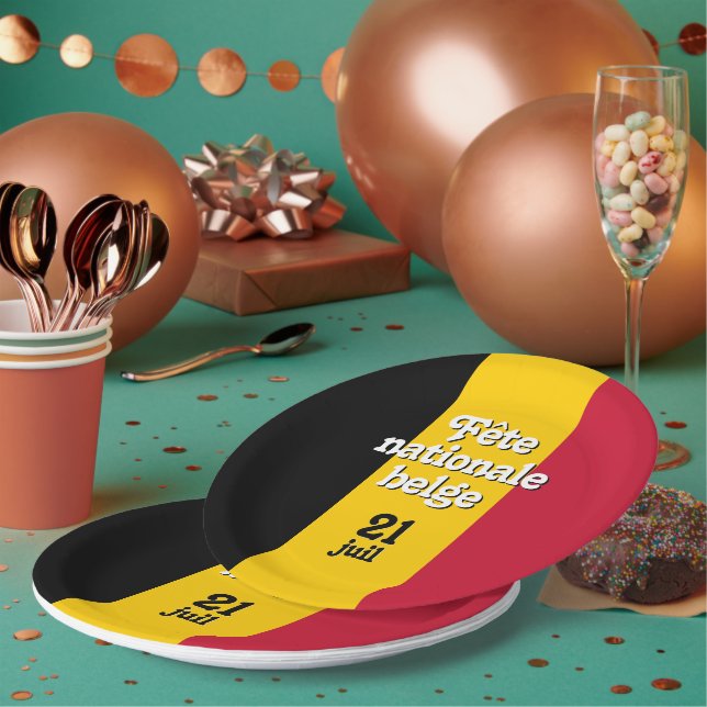 Französisch-Fête nationale belge belgische Flagge Pappteller (Multi)